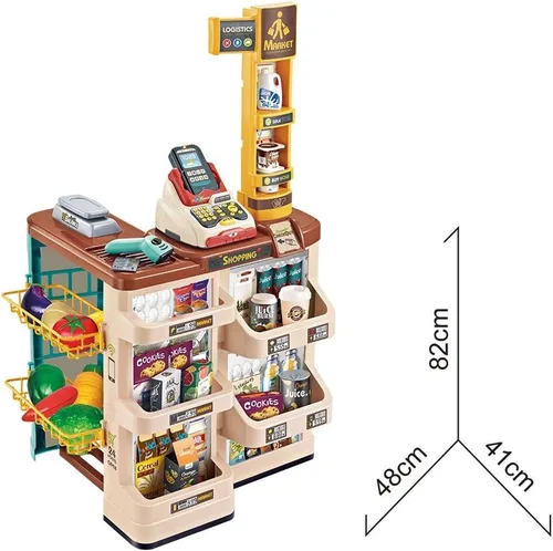 Vista 3 de Carrito de compras de juguete, carrito de comestibles para niños, carrito de compras para niños con alimentos, carrito de comestibles de juego