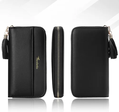 Vista 7 de Travelambo Cartera con borla plegable para mujer, bolso de mano con correa para la muñeca, bolso largo