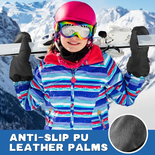 Vista 4 de MCTi - Manoplas de invierno impermeables con forro de sherpa y puño largo con cuerda