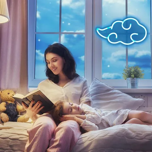 Vista 6 de Dleouly Letrero de neón de anime, letreros de neón LED de nube azul para decoración de pared, letrero de neón regulable para gaming, letreros