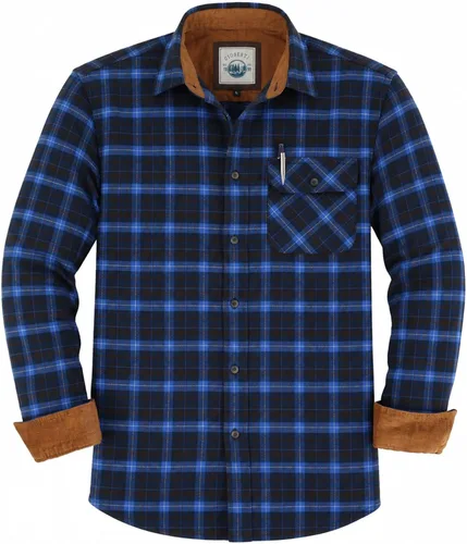 Vista 16 de Gioberti - Camisa a cuadros de franela cepillada de 100% algodón para hombre con contraste de pana Carbón vegetal