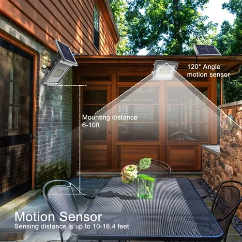 Vista 4 de Solar Security Lights Outdoor,Solar Flood Lights with Remote Motion Lights Dusk to Dawn Solar Powered IP65 Waterproof for Shed Home Wall Patio Porch