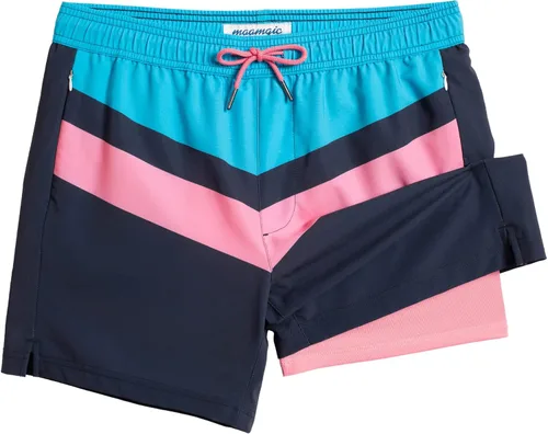 maamgic Traje de baño para hombre de 5 pulgadas con forro de compresión, pantalones cortos de natación 2 en 1, elásticos, de secado rápido con