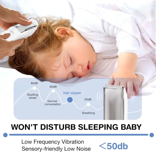 Vista 4 de DAILYLIFE Cortapelos para bebés, cortapelos tranquilos para niños autistas, kit de corte de pelo de bebé al vacío, inalámbrico, recargable