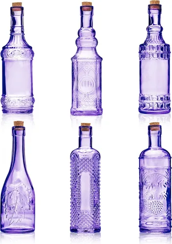 Vista 8 de BULK PARADISE Botellas de vidrio azul surtido con corchos, paquete de 6, 2.5 x 9 pulgadas, 16 onzas