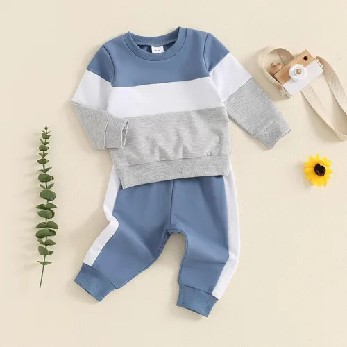 Vista 28 de Conjunto de sudadera de manga larga con cuello redondo y pantalones deportivos para bebés, ropa de invierno para bebé A-negro verde