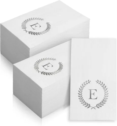 Vista 11 de Paquete de 200 servilletas desechables con monograma de papel de aluminio plateado con letra C para invitados, toallas de papel desechables