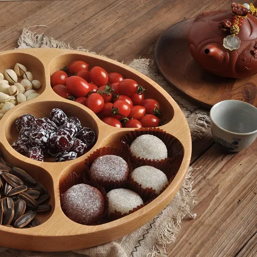 Vista 5 de Caja multifuncional de madera para bocadillos de frutas secas, contenedor de almacenamiento de boda, plato de fruta, bandeja para servir plato