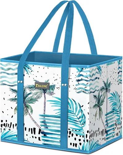 Vista 22 de BALEINE Paquete de 3 bolsas reutilizables para comestibles, bolsas de compras plegables para comestibles con parte inferior reforzada y asas