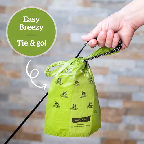 Vista 5 de Pogi's - Paquete de 300 bolsas de excremento de perro con asas y 100 toallitas perfumadas de hoja de té verde a base de plantas
