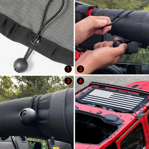 Vista 7 de Bestaoo Cubierta superior de parasol para Jeep Wrangler 2018-2023 JL JLU de 2 puertas y 4 puertas frontales, malla superior de bikini, protección UV