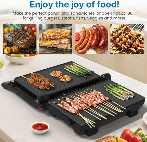 Vista 7 de Panini Press Grill Interior: Sandwichera con placas antiadherentes, fácil de limpiar, 1000W portátil Panini Maker con tapa de bloqueo, parrilla