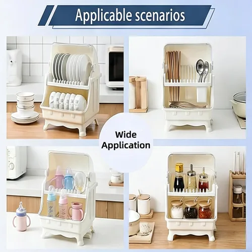 Vista 8 de Pilipane Escurridor de platos, soporte para secadora de botellas con tapa de cubierta y escurridor extraíble, soporte para utensilios y tazas