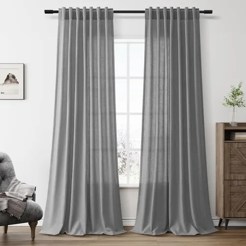 Vista 152 de Aersas Aqua Green Linen Curtains 84 Inches Long 2 Panels Set Back Tab Rod Pocket Living Room Curtain Farmhouse Rustic Light Filtering Hook Drapes