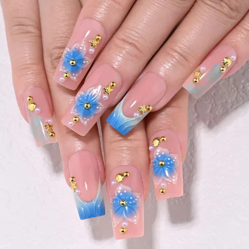 Vista 28 de evpct Uñas a presión bohemias 3D Nude con diseño de estrella dorada y 30 estrellas 3D de estilo bohemio