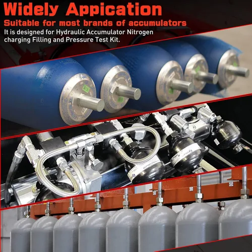 Vista 5 de Kit de carga de acumulador de nitrógeno hidráulico, kit de llenado de nitrógeno, sistema de prueba de presión de nitrógeno con 7 acoplamientos, 3