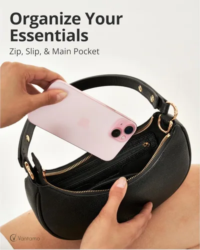 Vista 4 de Bolsos Vantamo para mujer con forma de media luna con protección RFID, monederos con cierre de media luna para mujer con clip antirrobo para mayor