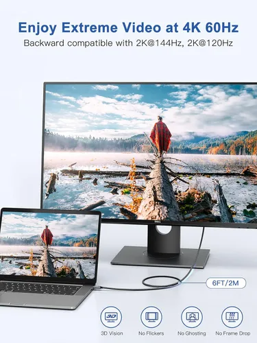 Vista 3 de dockteck Cable USB C a HDMI 4K 60Hz para iPhone 15, cable trenzado Thunderbolt 3/4 a HDMI de 6 pies, cable trenzado HDMI de alta velocidad HDR USB C