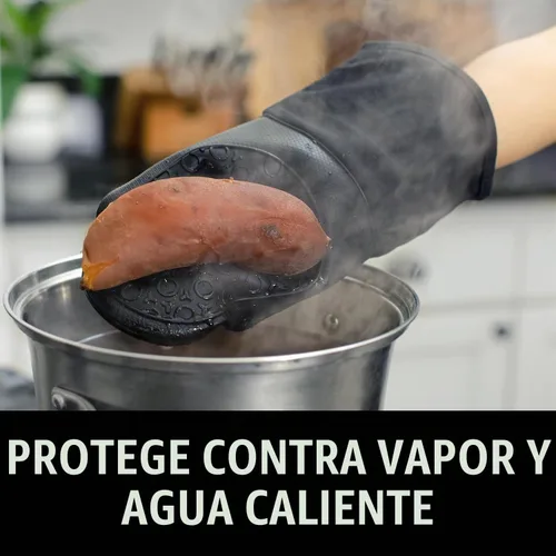 Vista 6 de HOMWE - Manopla de horno profesional y extralarga de silicona, guantes con forro acolchado, agarraderas resistentes al calor, guantes flexibles