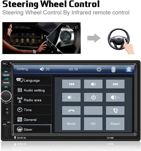 Vista 4 de Camecho Radio de coche doble DIN estéreo para coche de 7 pulgadas, pantalla táctil LCD en el tablero con soporte Bluetooth espejo