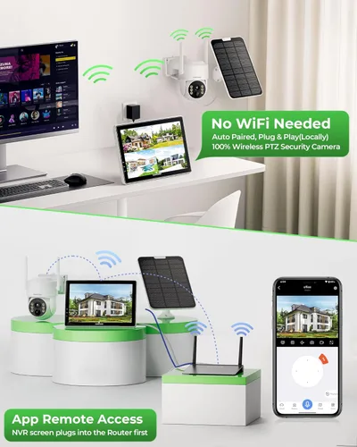 Vista 4 de CAMCAMP Solar Security Cameras Outdoor Wireless with 10" 10CH Monitor, 2 Cam-Kit, No Subscription, Solar-Powered, Home Security Cameras System with