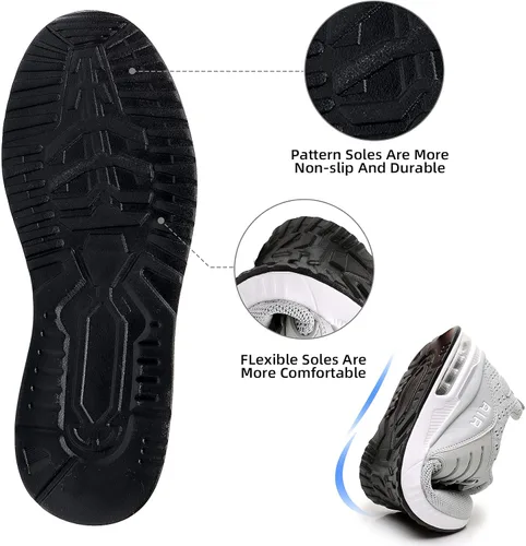 Vista 3 de BOGOVER Zapatillas de correr para mujer, transpirables, con amortiguación de aire, elásticas, sin atar, cordones