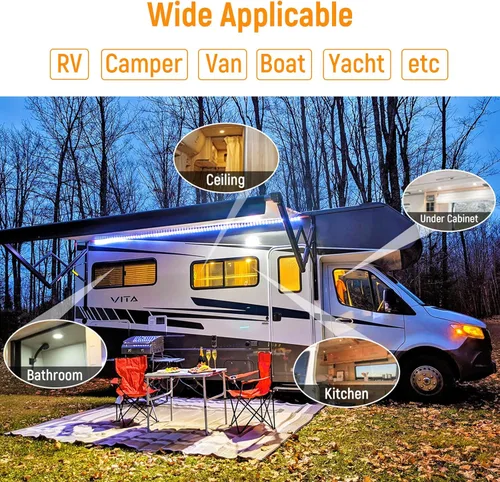 Vista 4 de Paquete de 8 luces LED de 12 voltios en forma de disco para RV, montaje empotrado en el techo, luz de techo de 7 cm, luz de techo de 12 V