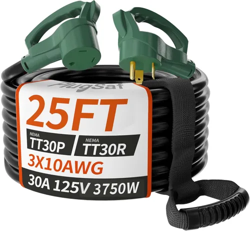 Vista 11 de PlugSaf NEMA 14-50P/14-50R - Cable de extensión de 10 pies y 50 amperios RV/EV para exteriores con mango de agarre, cable de alimentación STW RV