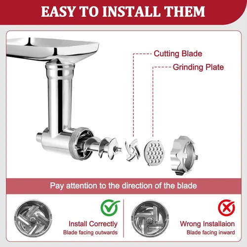 Vista 2 de Accesorio de molinillo de alimentos de metal para batidoras de pie KitchenAid incluye tubos para embutir salchichas, accesorio duradero
