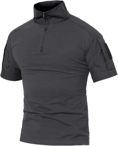 MAGCOMSEN Camisas militares tácticas para hombre con cremallera de 1/4, manga corta, ajustada, camisa de camuflaje