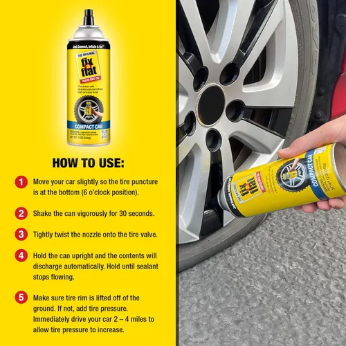 Vista 5 de Fix-a-Flat S60410 - Reparación e inflador de neumáticos planos de emergencia en aerosol, para neumáticos compactos, fórmula ecológica, ajuste