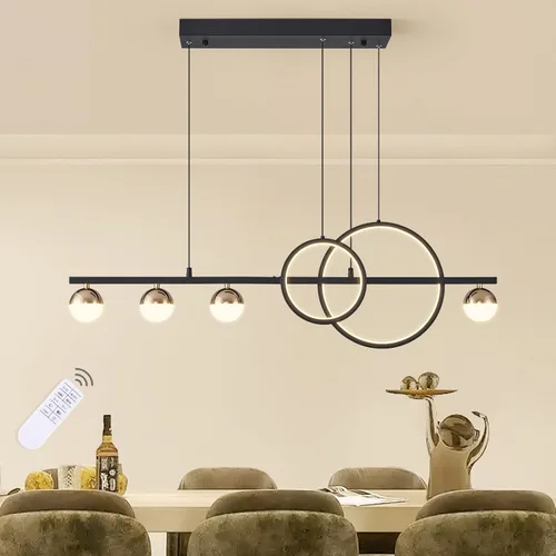 Vista 7 de ORANOOR - Lámparas de araña modernas doradas y negras para comedor, lámpara de araña LED regulable con forma de globo para isla de cocina, lámpara