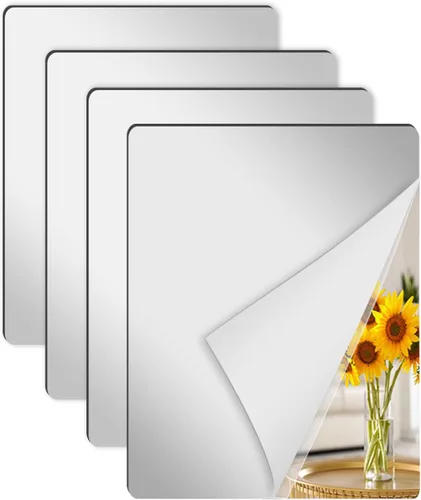 Vista 9 de 4 azulejos de espejo de pared, espejo cuadrado acrílico autoadhesivo de 10 x 10 pulgadas, hojas de espejo flexibles, calcomanías de pared sin marco