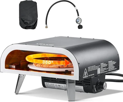 Vista 11 de VEVOR Horno de pizza de combustible dual para exteriores, horno de pizza de propano y pellets de madera con rotación automática de 12 pulgadas