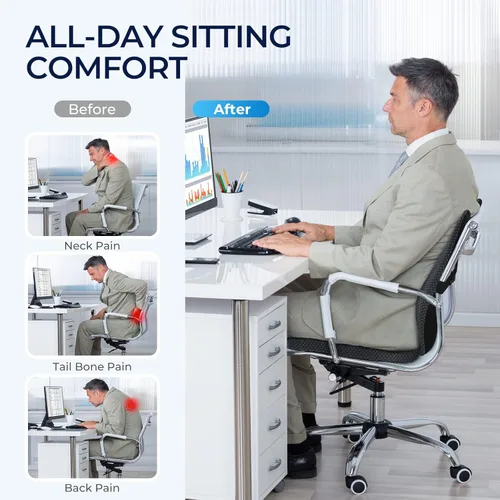 Vista 2 de Cojín de asiento y almohada de apoyo lumbar: cojín de respaldo de espuma viscoelástica para silla de oficina, asiento de automóvil, silla de ruedas