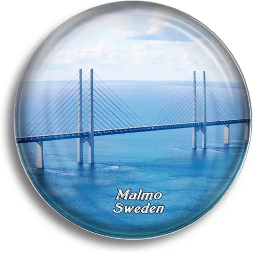 Imán de nevera Suecia Oresund Bridge Malmo Imanes de cristal para recuerdos de refrigerador, lindo imán de cristal para pizarra blanca, oficina,