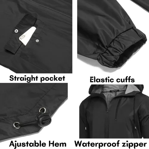 Vista 5 de COOFANDY Chubasquero largo para hombre ligero, chaqueta impermeable para lluvia, chaquetas impermeables para exteriores con capucha