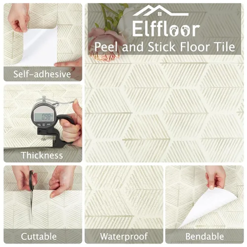 Vista 21 de Elffloor Azulejos de vinilo impermeables para despegar y pegar, autoadhesivos, fáciles de instalar, 11.8 x 11.8 pulgadas, patrón de línea para baño