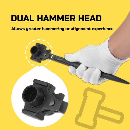 Vista 5 de Lichamp Llave de trinquete Spud con cabeza de martillo, 3/4 pulgadas x 7/8 pulgadas de doble extremo, llave de trinquete para andamio, martillo