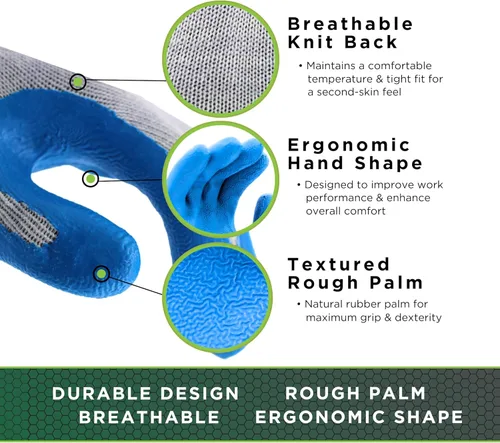 Vista 2 de SHOWA Atlas 300 Original 1994 Crinkle Grip Work Gloves,for Construction, Landscaping, Gardening, & Masonry