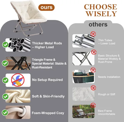 Vista 4 de Silla platillo, cómodas sillas de dormitorio, silla plegable de piel sintética de gran tamaño, silla plegable con marco de metal para sala de estar