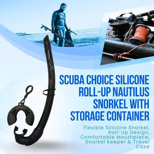 Vista 5 de Scuba Choice Silicone Roll-up Nautilus Snorkel with Storage Case, Compact 15" Flexible Snorkel, 3-1/2" Container, Easy to Pack & Store, Includes
