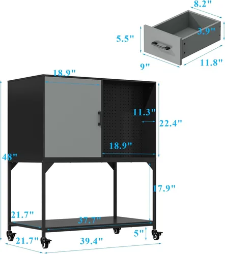 Vista 2 de Lovinouse Black Garage Storage Cabinet with Wheels and Doors, Rolling Tool Chest Cabinet with Storage Drawers and Removable Garage