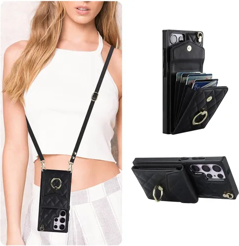 Vista 25 de QLTYPRI Funda tipo cartera cruzada para Samsung Galaxy A15 4G/5G, funda de piel sintética para teléfono con bloqueo RFID, ranuras para tarjetas