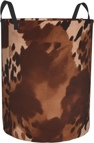 Vista 2 de brown cowhide art print Circular Hamper Waterproof Storage Bin Organizer Basket Laundry Hamper With Handles For Clothes Toys Small