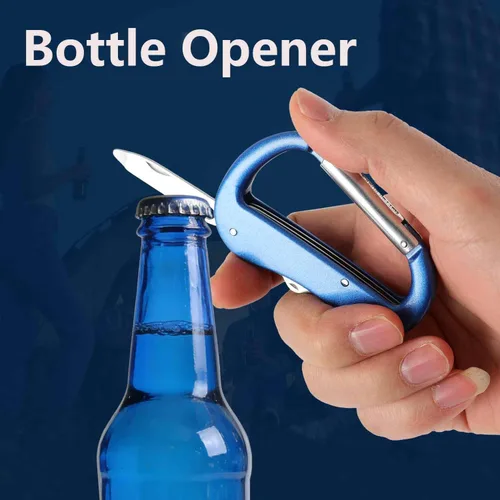 Vista 3 de Mosquetón multiherramienta con cuchillo de bolsillo, regalos para hombres, abrebotellas, lima de uñas, tijeras pequeñas, mosquetones EDC