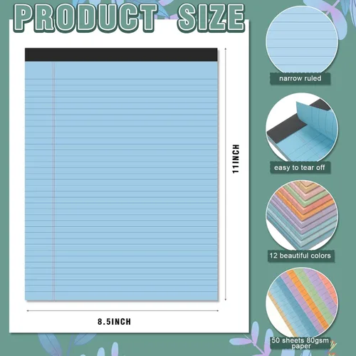Vista 2 de Fuutreo 12 blocs de notas de 8.5 x 11 pulgadas, bloc de notas de color con rayas estrechas, 50 hojas por bloc de notas, bloc de notas micro