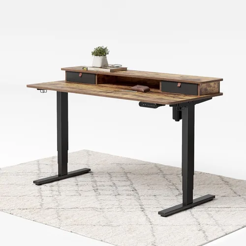 Vista 71 de FEZIBO Escritorio eléctrico de pie ajustable de altura de 40 x 24 pulgadas con doble cajón, escritorio para computadora, mesa de pie para oficina