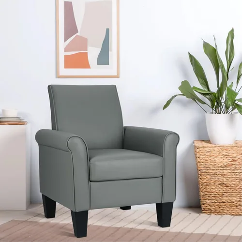Vista 14 de Silla decorativa moderna Lohoms de cuero sintético, sillas tapizadas de salón cómodas, sofá individual para dormitorio, sala de espera - Negro