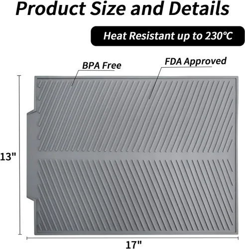 Vista 2 de Suruid Tapete de silicona para secado de platos para múltiples usos, fácil de limpiar, resistente al calor, tapete de silicona para encimera